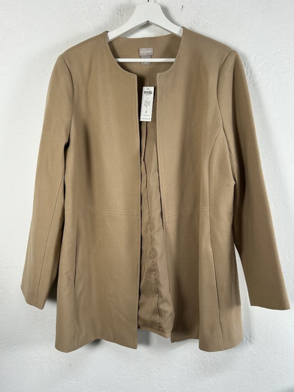Chico's Womens Knit Plush Topper Jacket Leather Outerwear Dusty Cedar Size 2 New